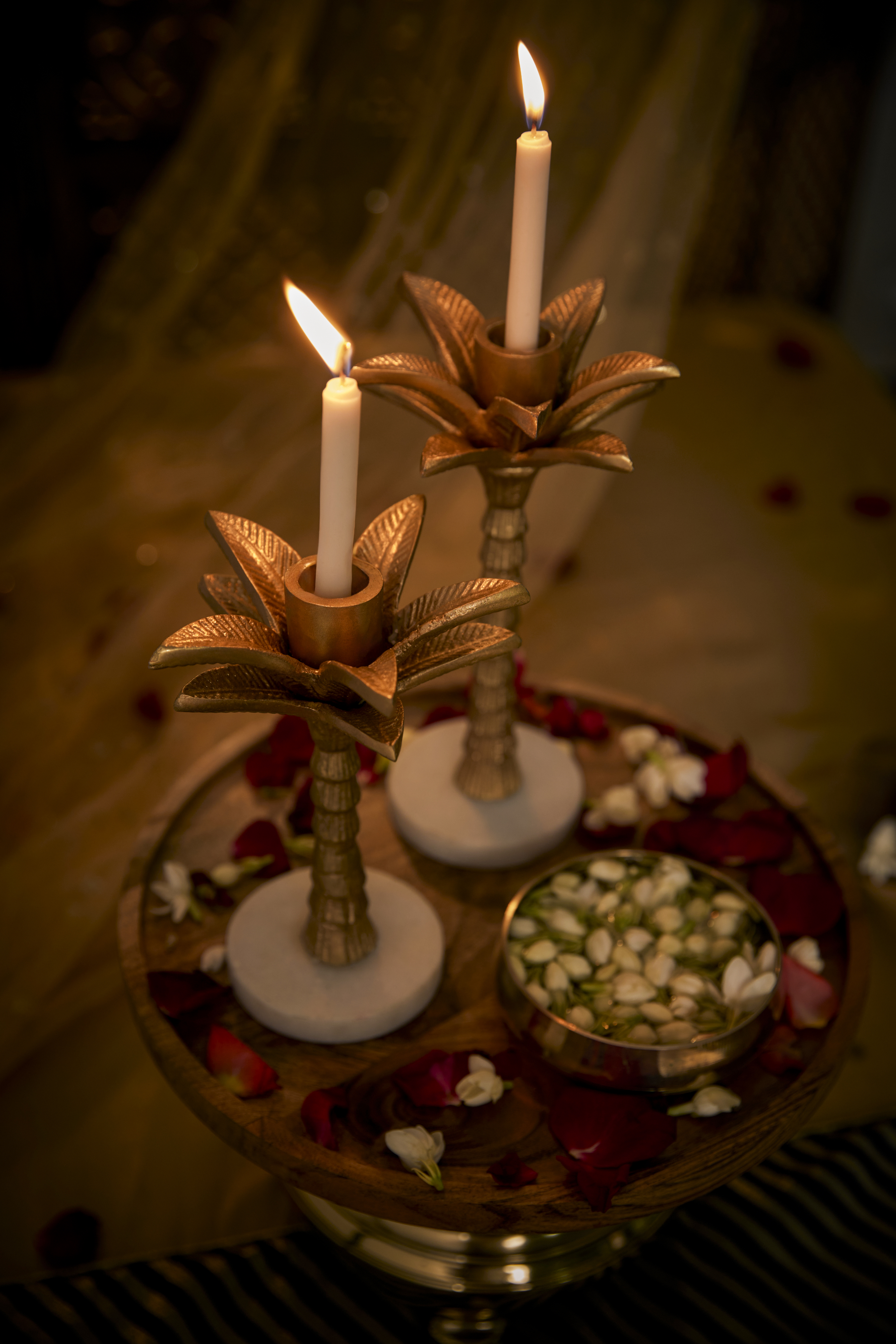 Gold Marble Palm Tree Candle Stand Set (Set of 2) by Assemblage at Pernia's Pop Up Shop