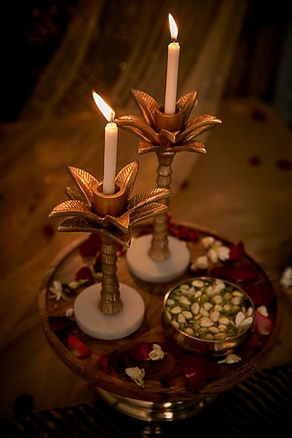 Gold Marble Palm Tree Candle Stand Set (Set of 2) by Assemblage
