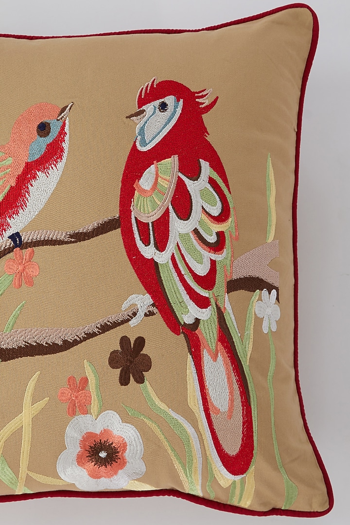 Multi-Colored Cotton Bird Machine Embroidered Cushion Cover by Astam by Astam sutra at Pernia's Pop Up Shop