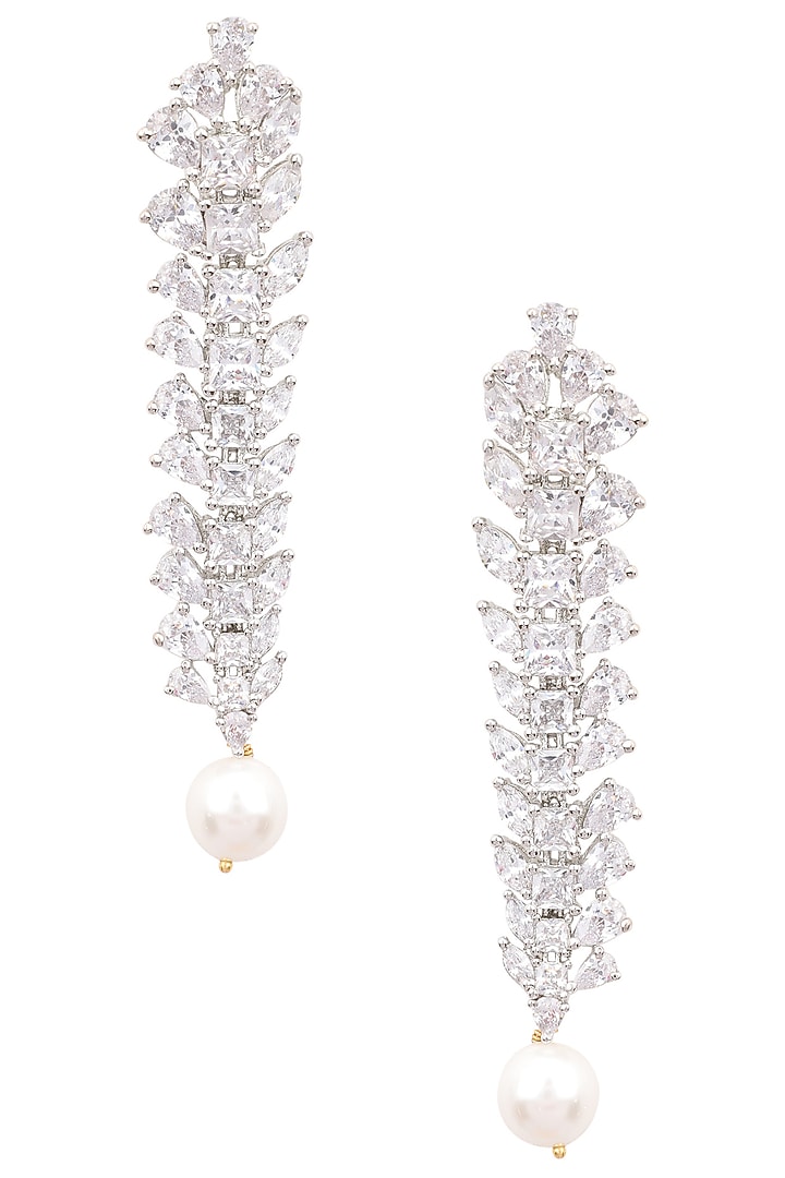 Silver finish white zircons and pearl drop earrings available only at Pernia's Pop Up Shop.