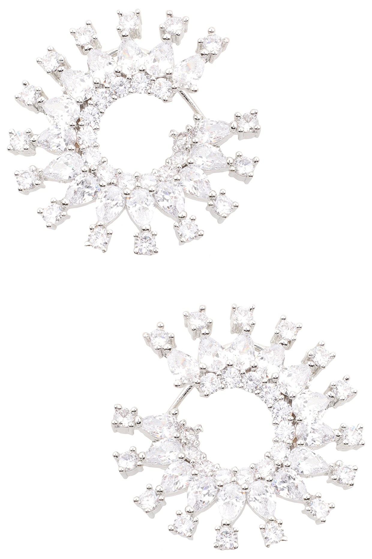 Silver Finish White Zircons Circular Hoop Earrings by Aster