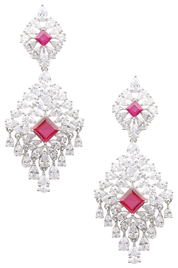 Silver finish white and red zircons earrings available only at Pernia's Pop Up Shop.