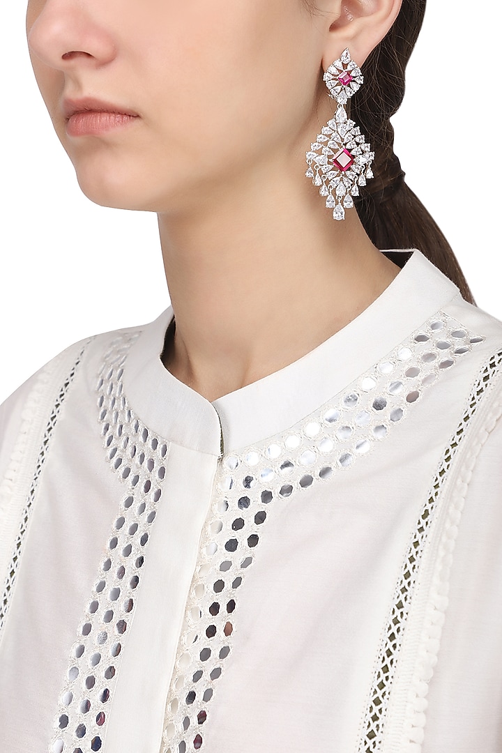 Silver finish white and red zircons earrings available only at Pernia's Pop Up Shop.
