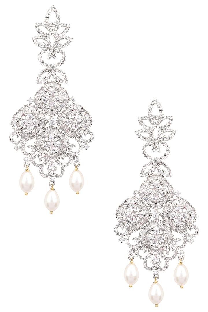 Silver finish white zircons and pearl earrings available only at Pernia's Pop Up Shop.