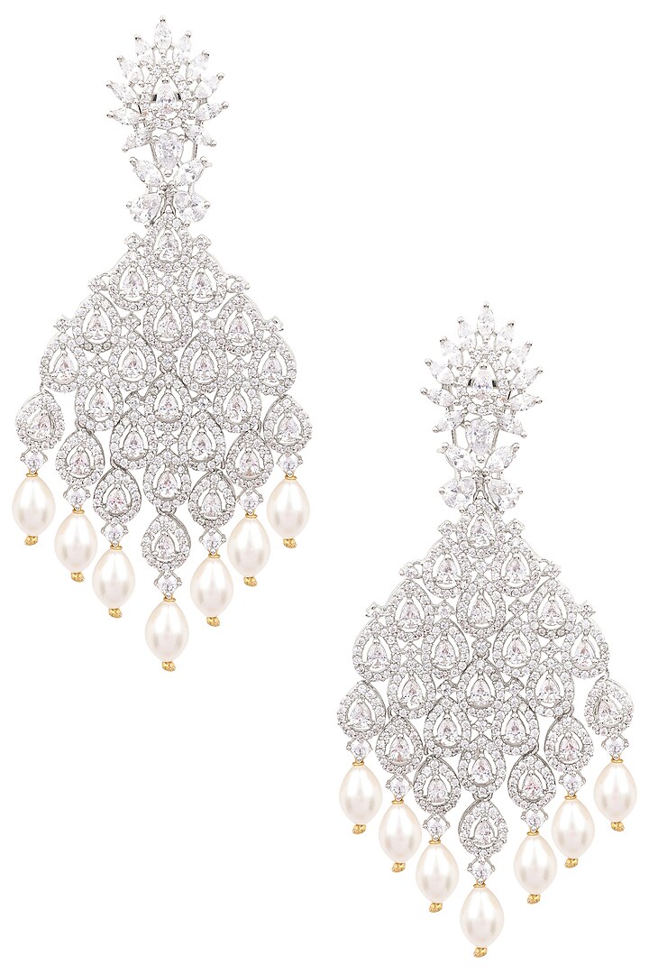 Silver finish white zircons and pearl dangler earrings available only at Pernia's Pop Up Shop.