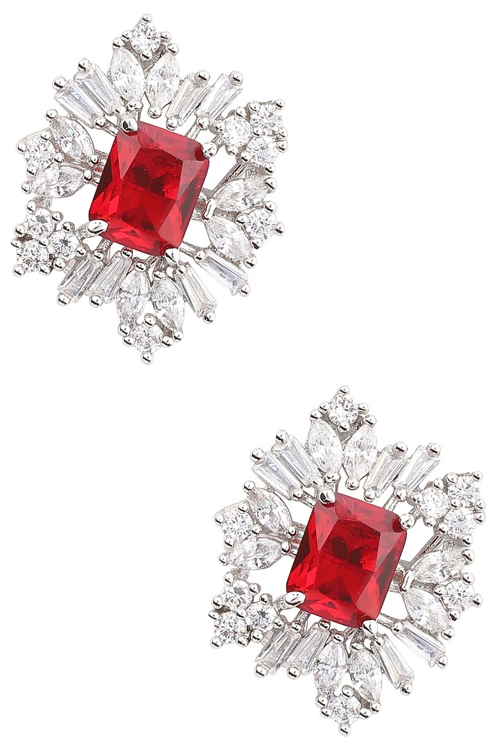 Silver finish white and red zircon stud earrings available only at Pernia's Pop Up Shop.