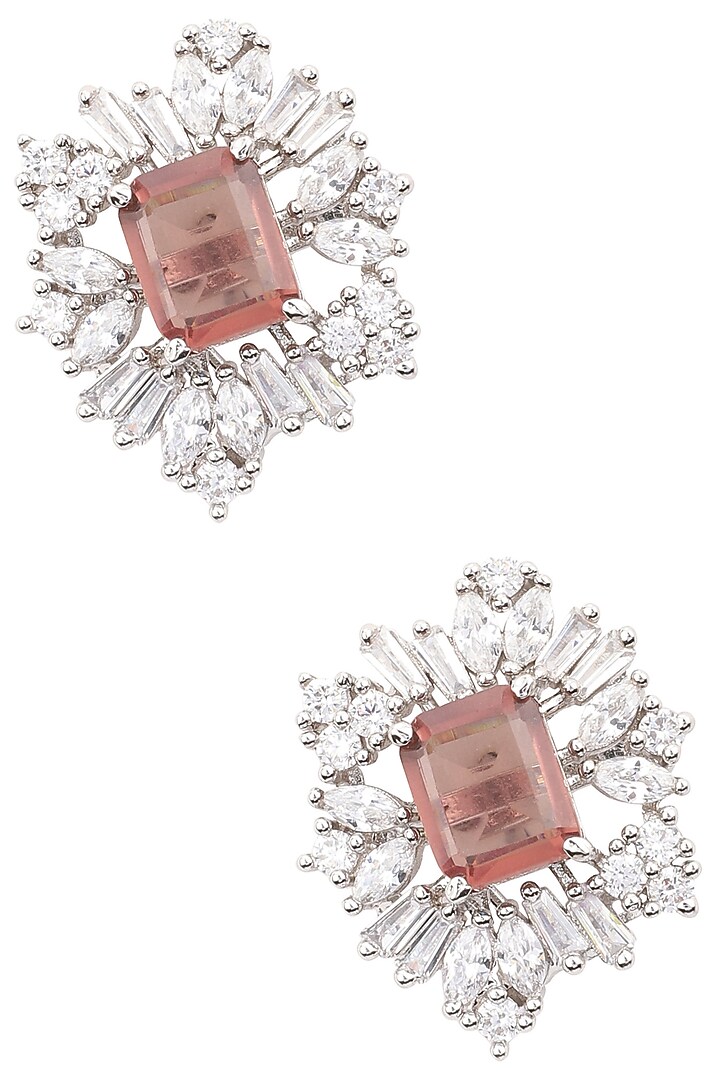 Silver finish white and pink zircon stud earrings available only at Pernia's Pop Up Shop.