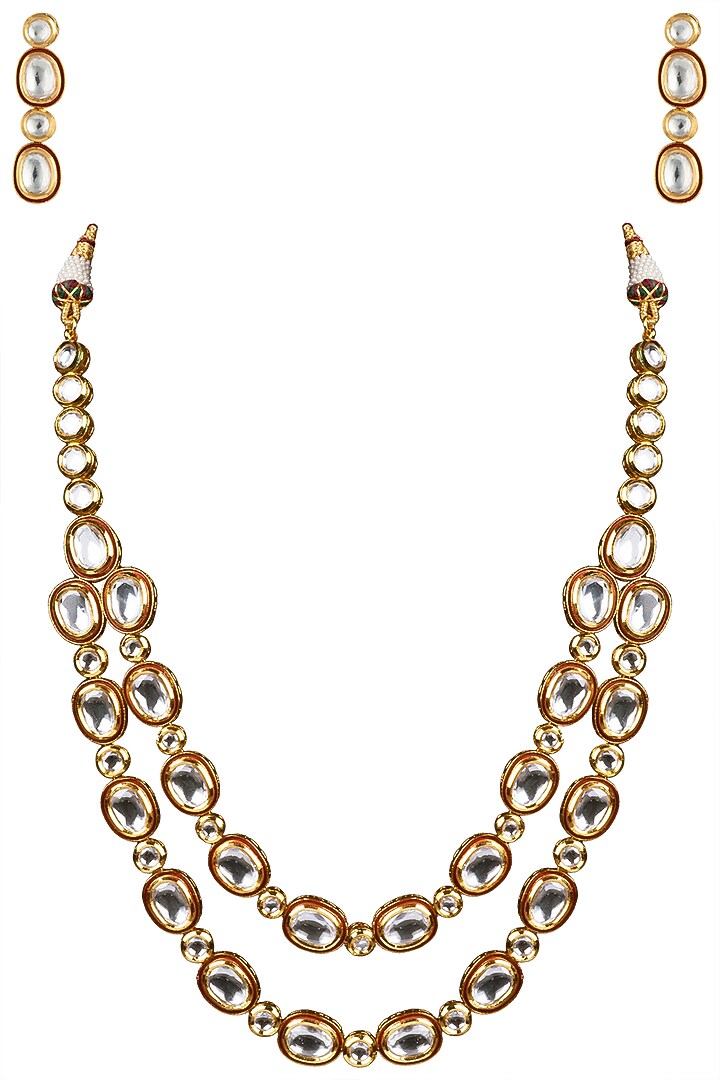 Gold finish kundan and red enamel necklace set available only at Pernia's Pop Up Shop.