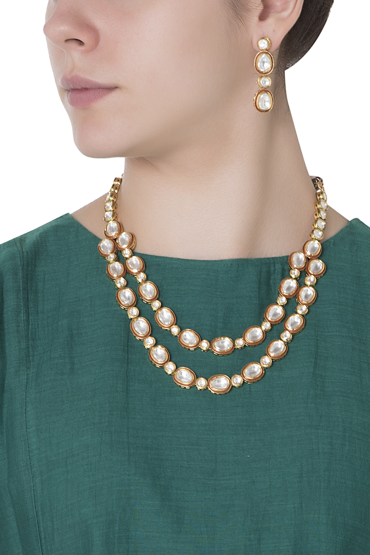 Gold finish kundan and red enamel necklace set available only at Pernia's Pop Up Shop.