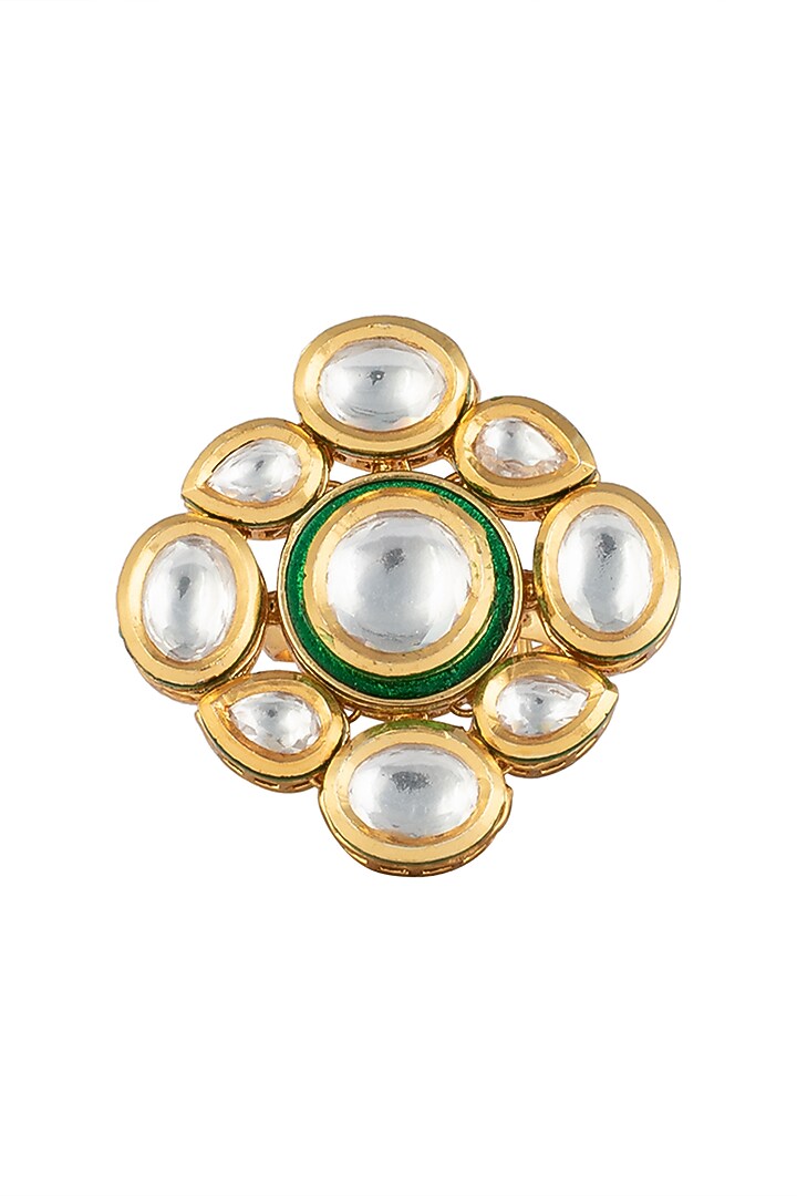 Gold finish kundan and green enamel ring available only at Pernia's Pop Up Shop.