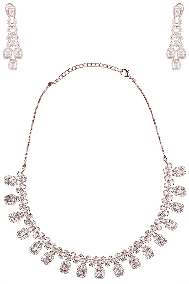 Rose gold finish zircons necklace set available only at Pernia's Pop Up Shop.