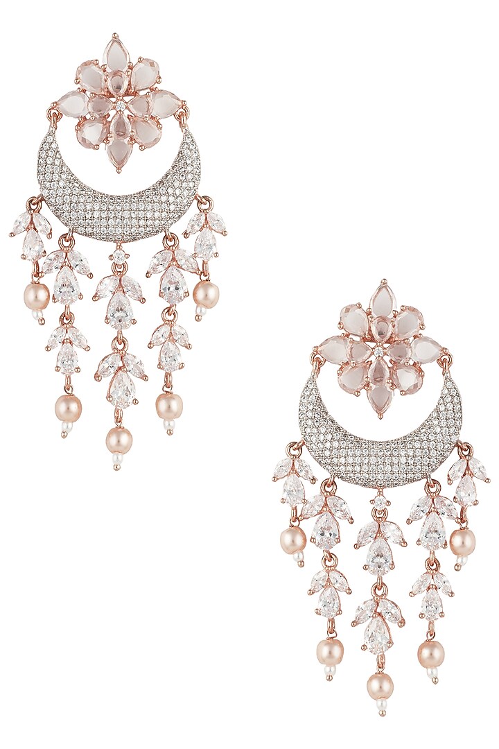 Rose gold finish zircon and pearl earrings available only at Pernia's Pop Up Shop.
