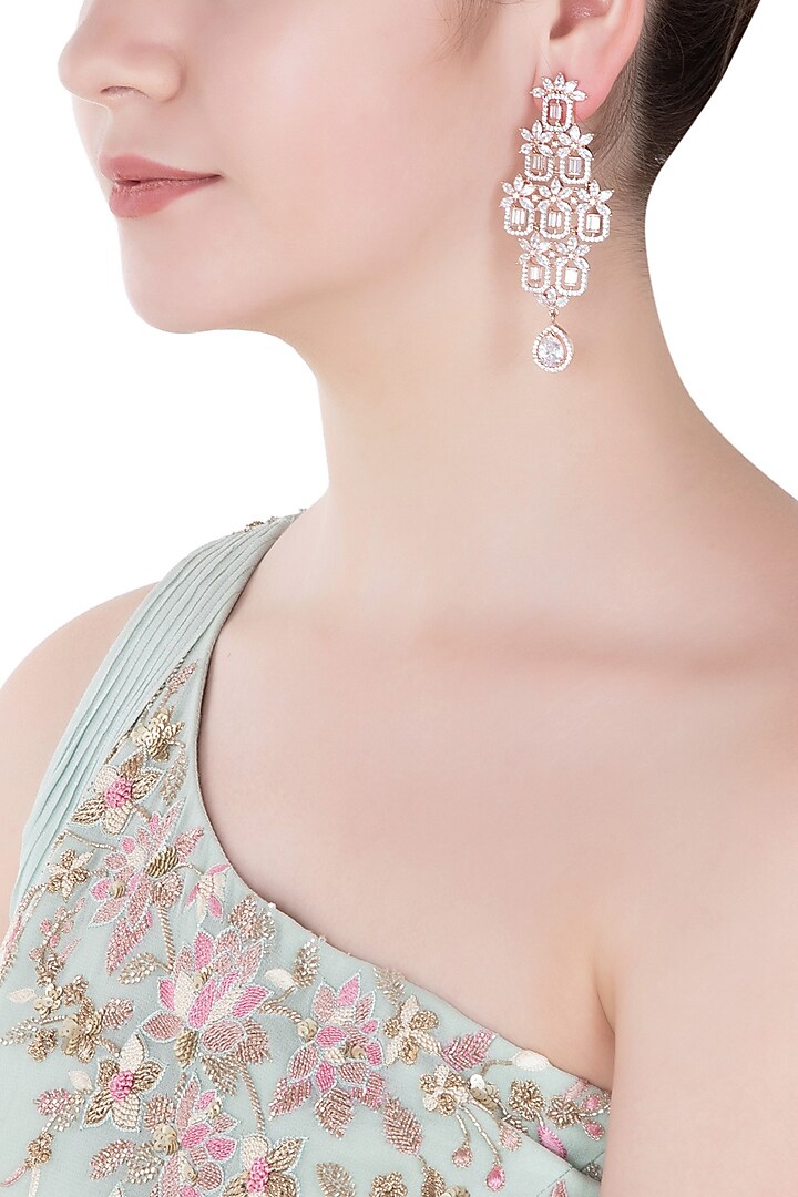Rose gold finish zircons earrings available only at Pernia's Pop Up Shop.