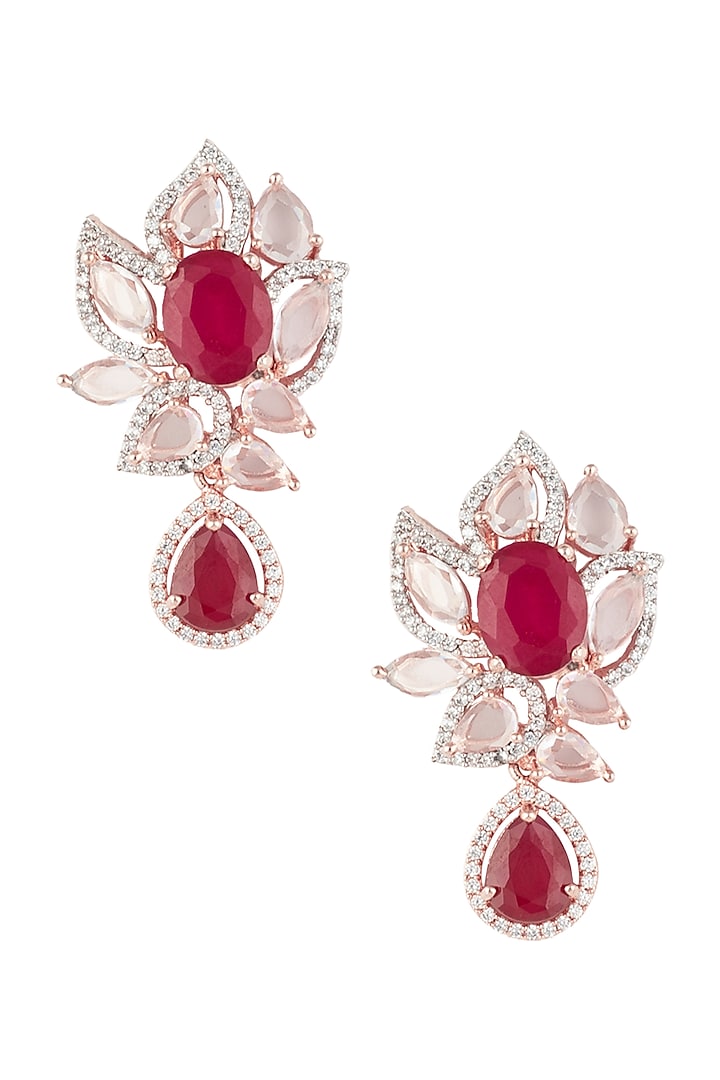 Rose gold finish zircon and red stones earrings available only at Pernia's Pop Up Shop.