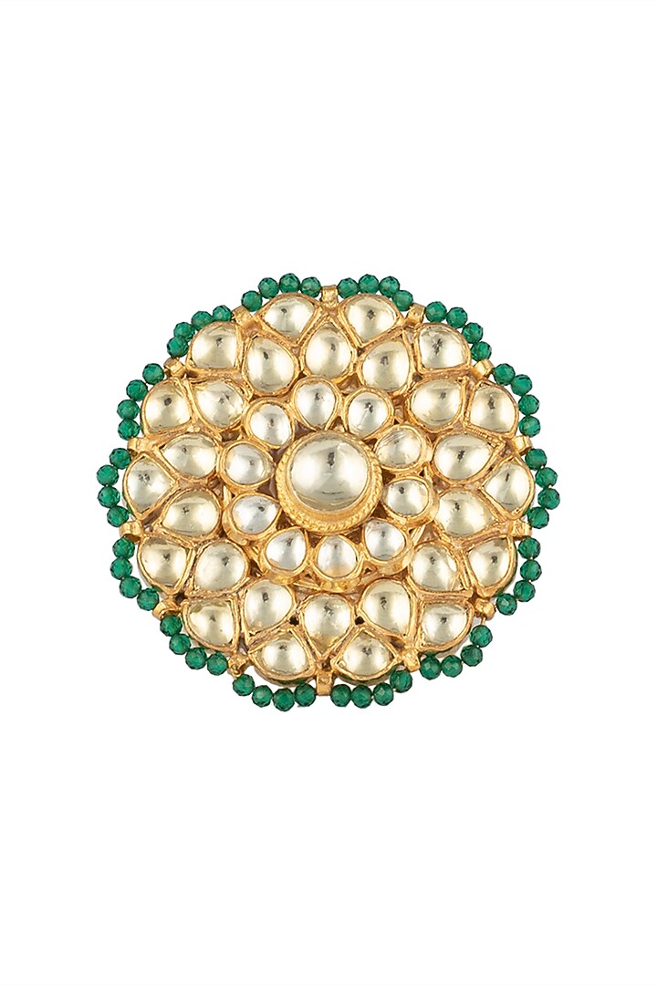 Gold finish kundan and green beads ring available only at Pernia's Pop Up Shop.
