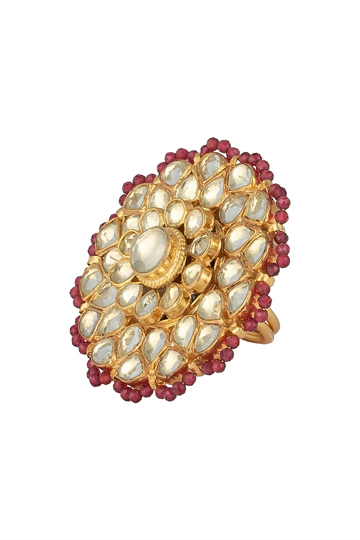 Gold finish kundan and red beads ring available only at Pernia's Pop Up Shop.