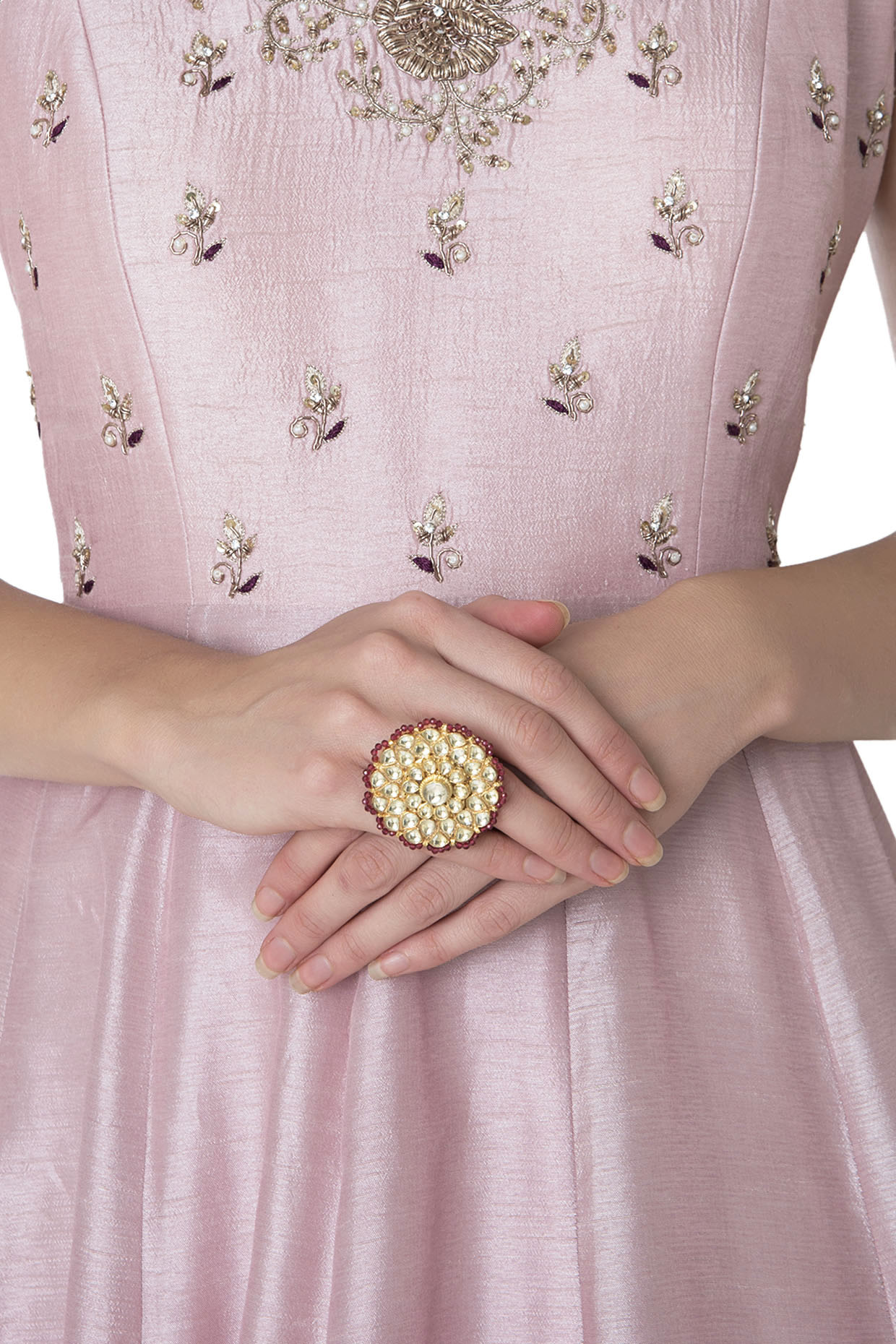 Gold finish kundan and red beads ring available only at Pernia's Pop Up Shop.