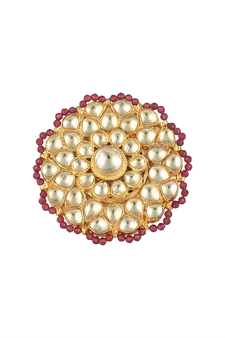 Gold finish kundan and red beads ring available only at Pernia's Pop Up Shop.