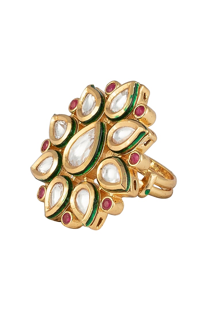 Gold finish kundan and red stones ring available only at Pernia's Pop Up Shop.
