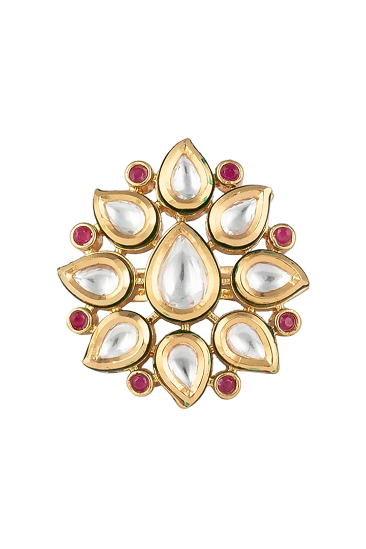 Gold finish kundan and red stones ring available only at Pernia's Pop Up Shop.