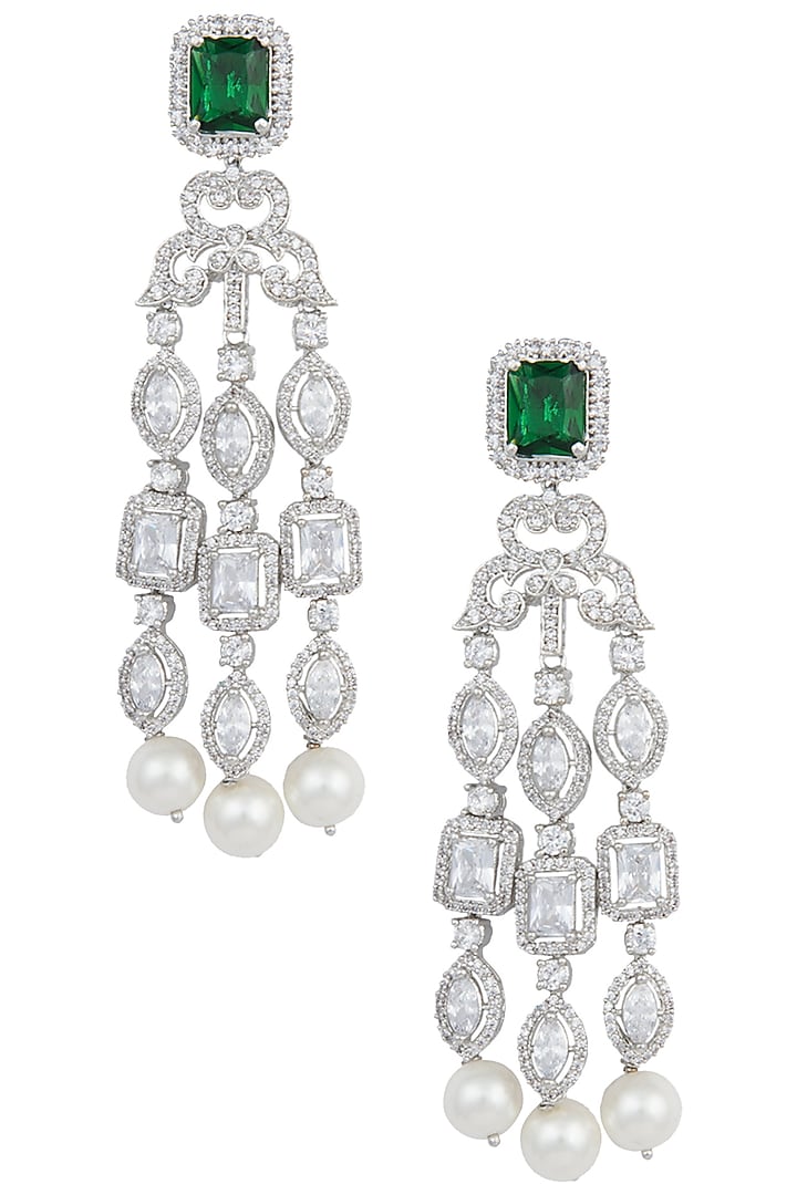 White gold finished chandelier earrings available only at Pernia's Pop Up Shop.