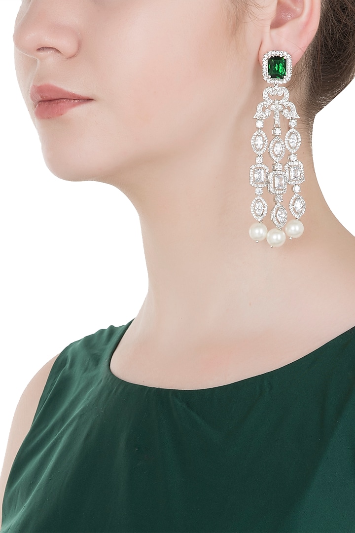 White Gold Finished Chandelier Earrings by Aster