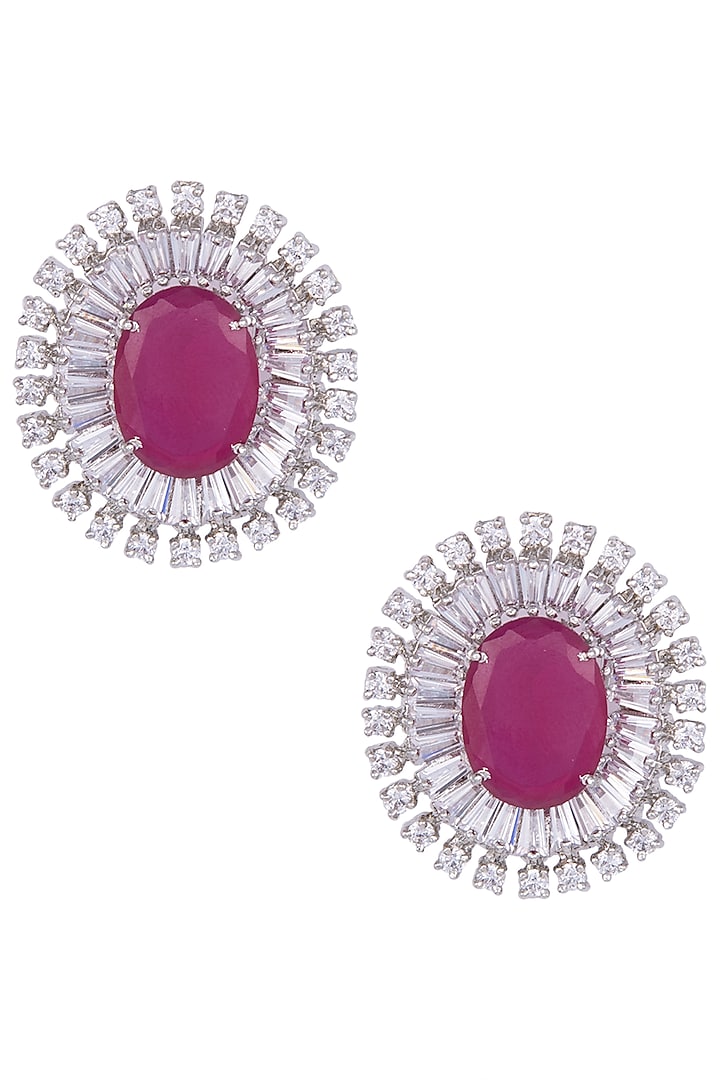 Silver plated faux ruby stud earrings available only at Pernia's Pop Up Shop.