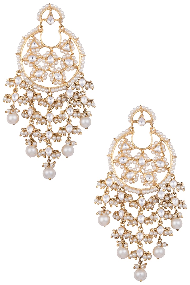 Gold finished dangling pearl earrings available only at Pernia's Pop Up Shop.