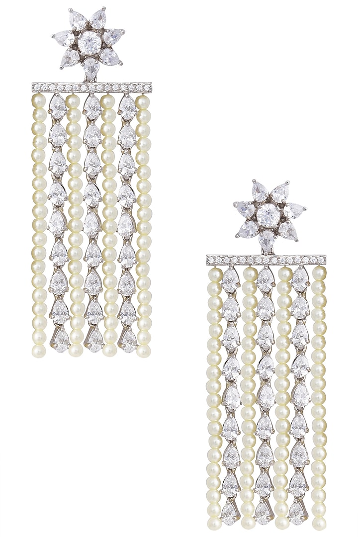Silver zircon pearl earrings available only at Pernia's Pop Up Shop.