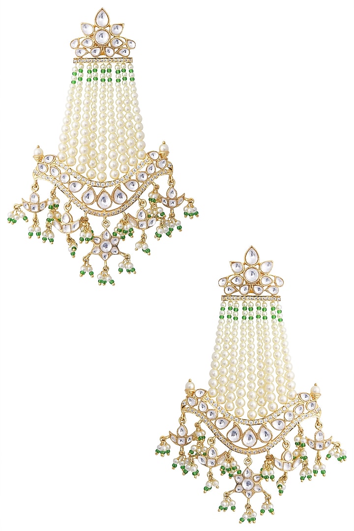 Gold kundan dangler earrings available only at Pernia's Pop Up Shop.