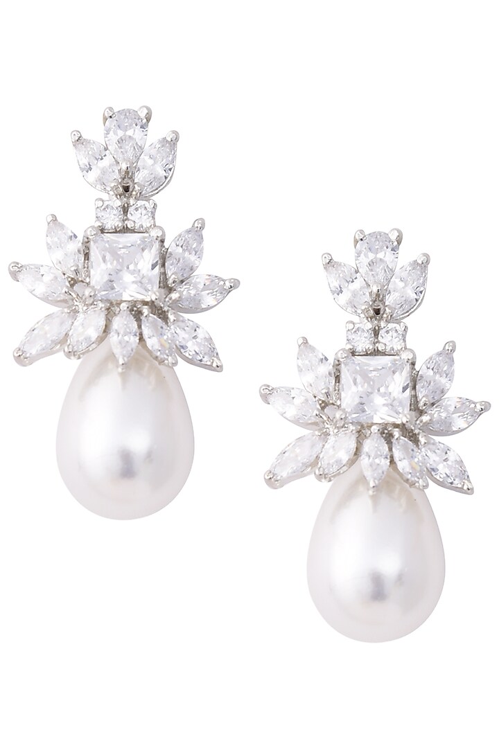 Silver zircon and pearl drop earrings available only at Pernia's Pop Up Shop.