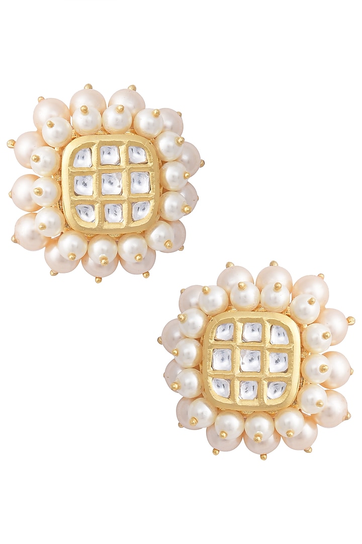 Gold oversized kundan stud earrings available only at Pernia's Pop Up Shop.