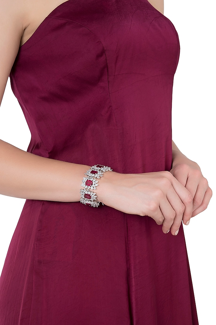 Silver Faux Ruby and Zircon Bracelet by Aster