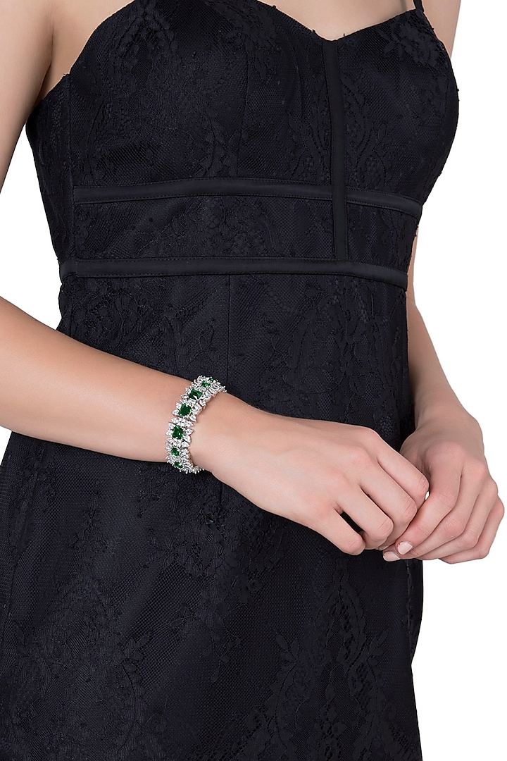 Silver Faux Emerald and Zircon Bracelet by Aster