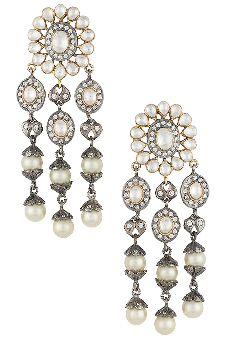 Black rhodium plated faux kundan earrings available only at Pernia's Pop Up Shop.