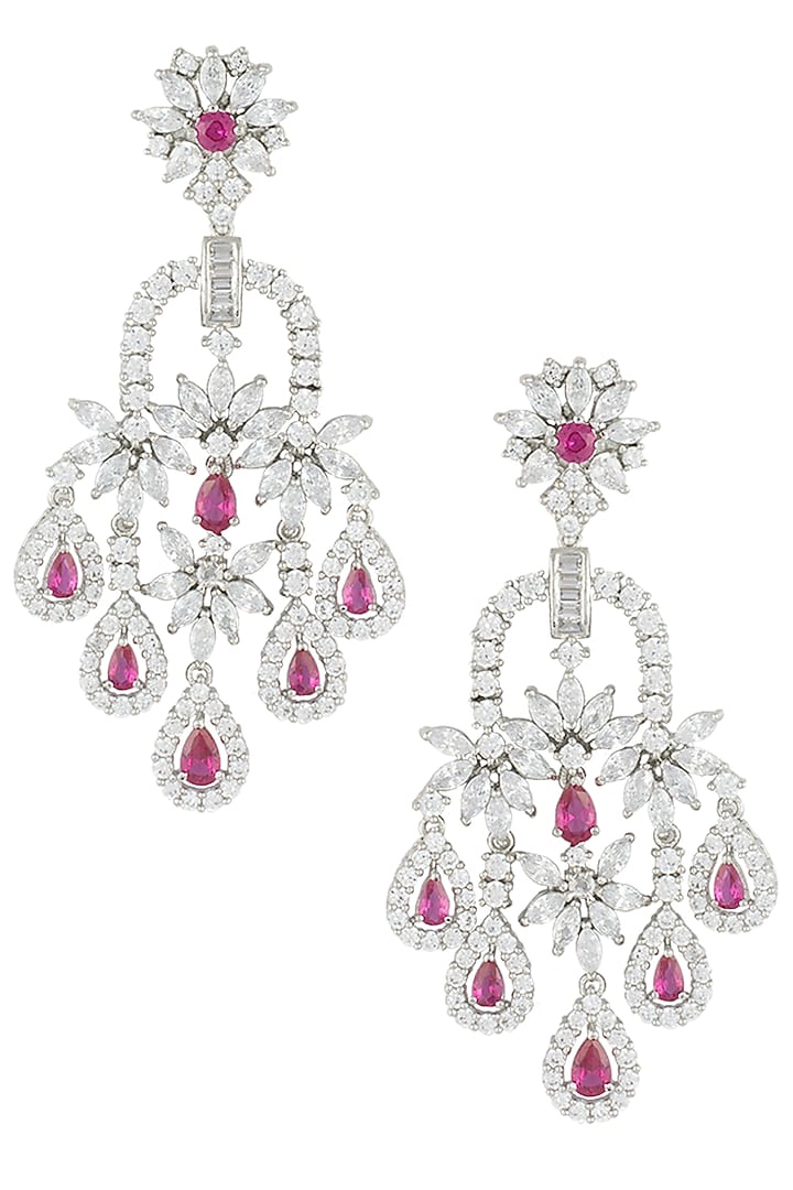 Silver plated faux ruby floral dangler earrings available only at Pernia's Pop Up Shop.