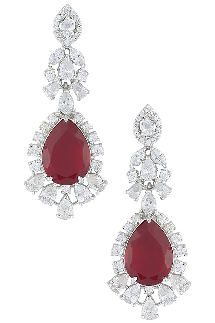 Silver plated faux ruby dangler earrings available only at Pernia's Pop Up Shop.