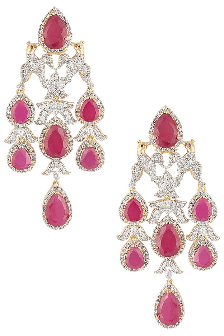 Silver plated bird faux ruby floral dangler earrings available only at Pernia's Pop Up Shop.