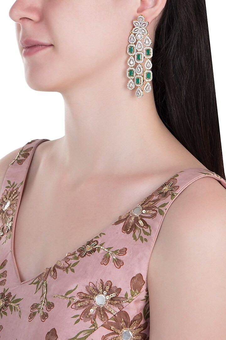 Gold Plated Faux Emerald Dangler Earrings by Aster