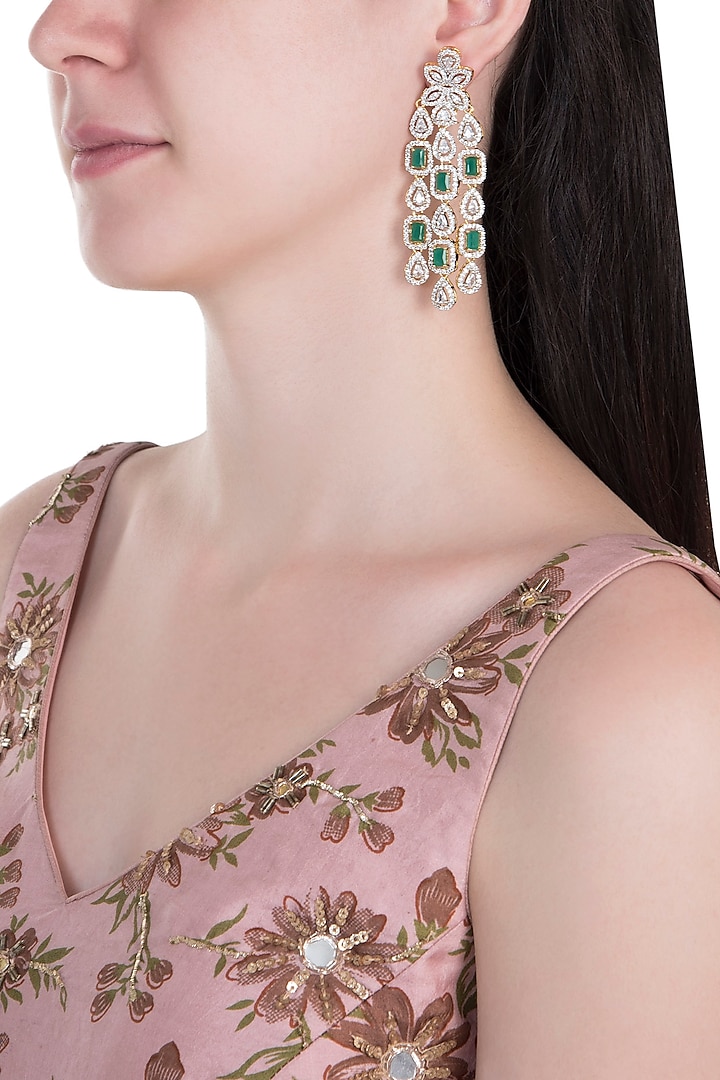 Gold Plated Faux Emerald Dangler Earrings by Aster