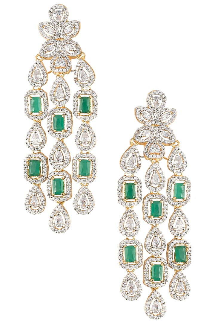 Gold plated faux emerald dangler earrings available only at Pernia's Pop Up Shop.