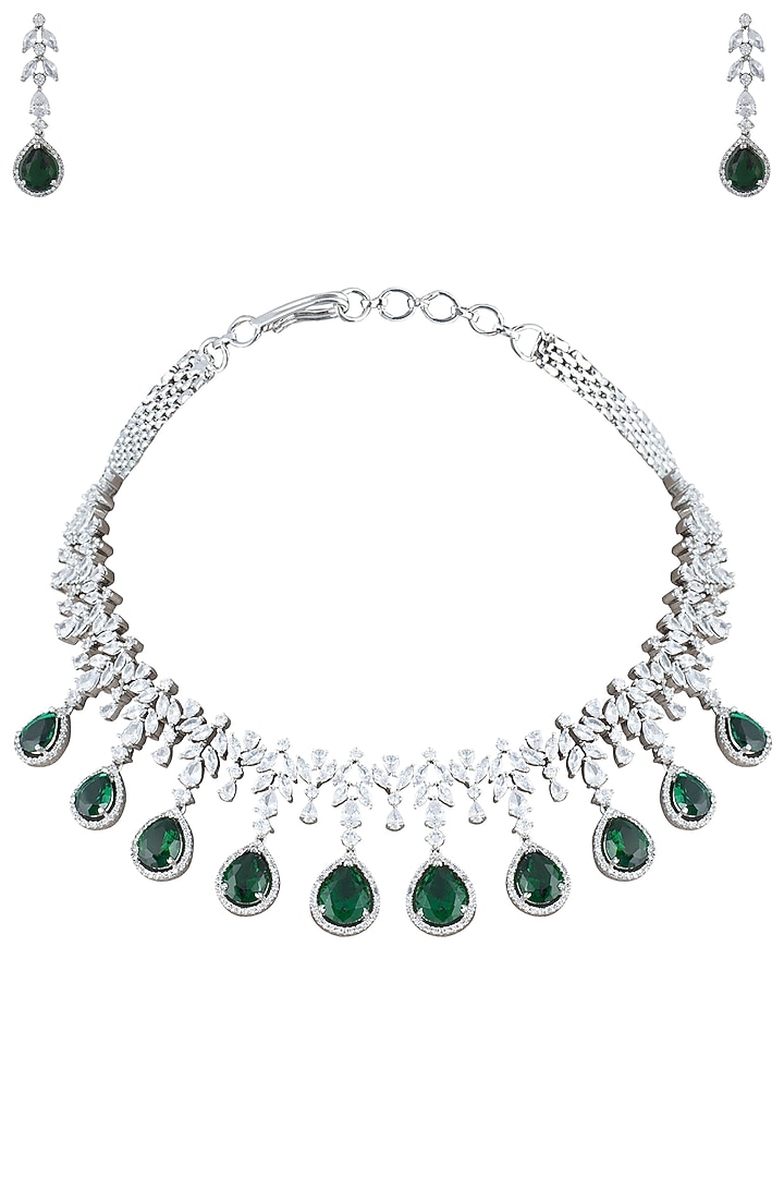 Silver plated faux emerald necklace available only at Pernia's Pop Up Shop.
