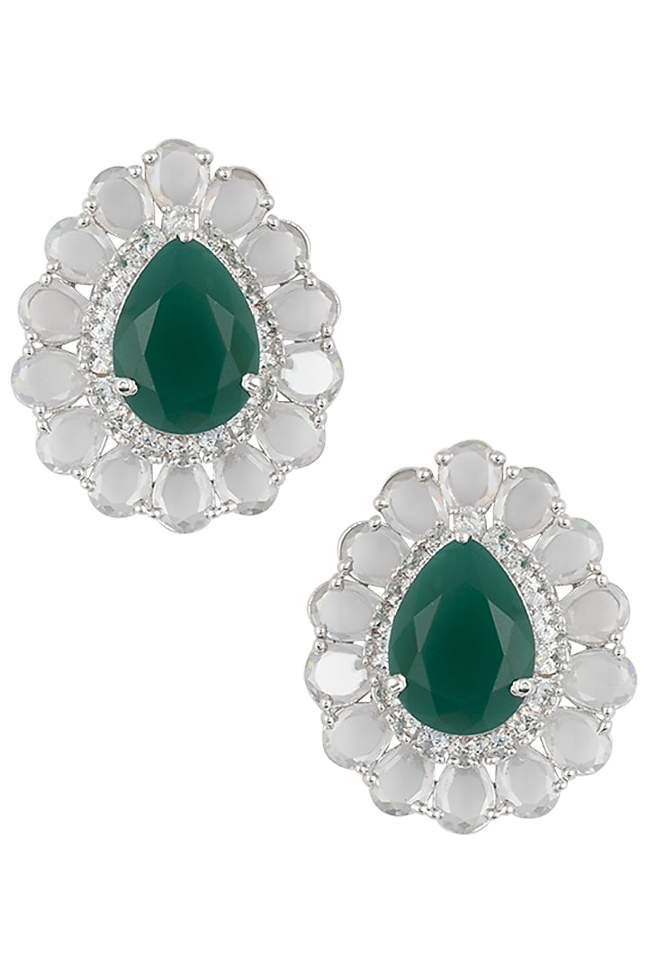 Silver plated faux rose cut emerald stud earrings available only at Pernia's Pop Up Shop.