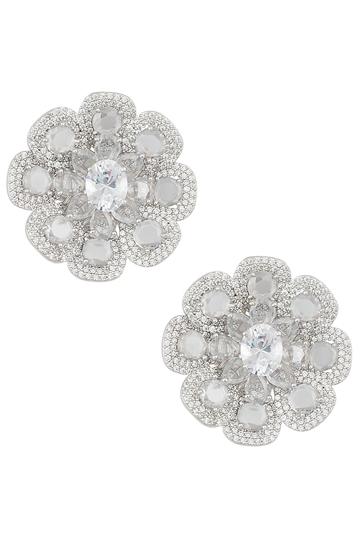 Silver plated faux rose cut diamond stud earrings available only at Pernia's Pop Up Shop.