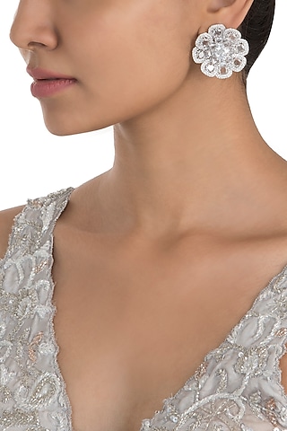 Silver Plated Faux Rose Cut Diamond Stud Earrings by Aster