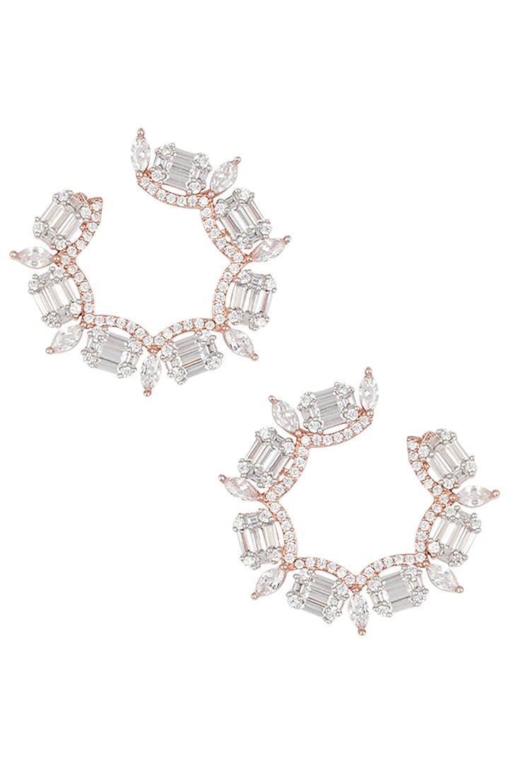 Silver plated faux diamond earrings in rose gold polish available only at Pernia's Pop Up Shop.