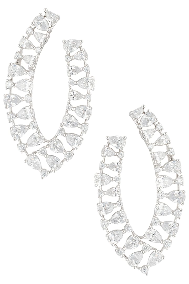 Silver plated faux diamond earrings in silver polish available only at Pernia's Pop Up Shop.