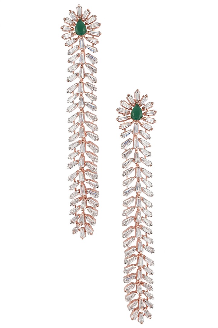 Silver plated faux emerald and diamond baguette dangler earrings available only at Pernia's Pop Up Shop.