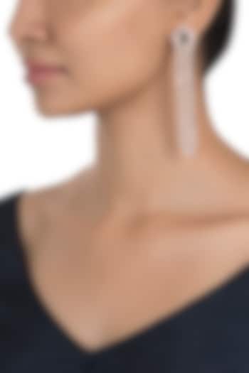 Silver plated faux emerald and diamond baguette dangler earrings available only at Pernia's Pop Up Shop.