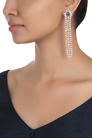 Silver Plated Faux Emerald and Diamond Baguette Dangler Earrings by Aster